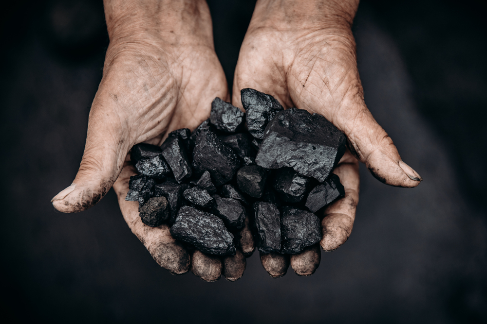 Miner,Holds,Coal,Palm.,Concept,Mining.,Top,View